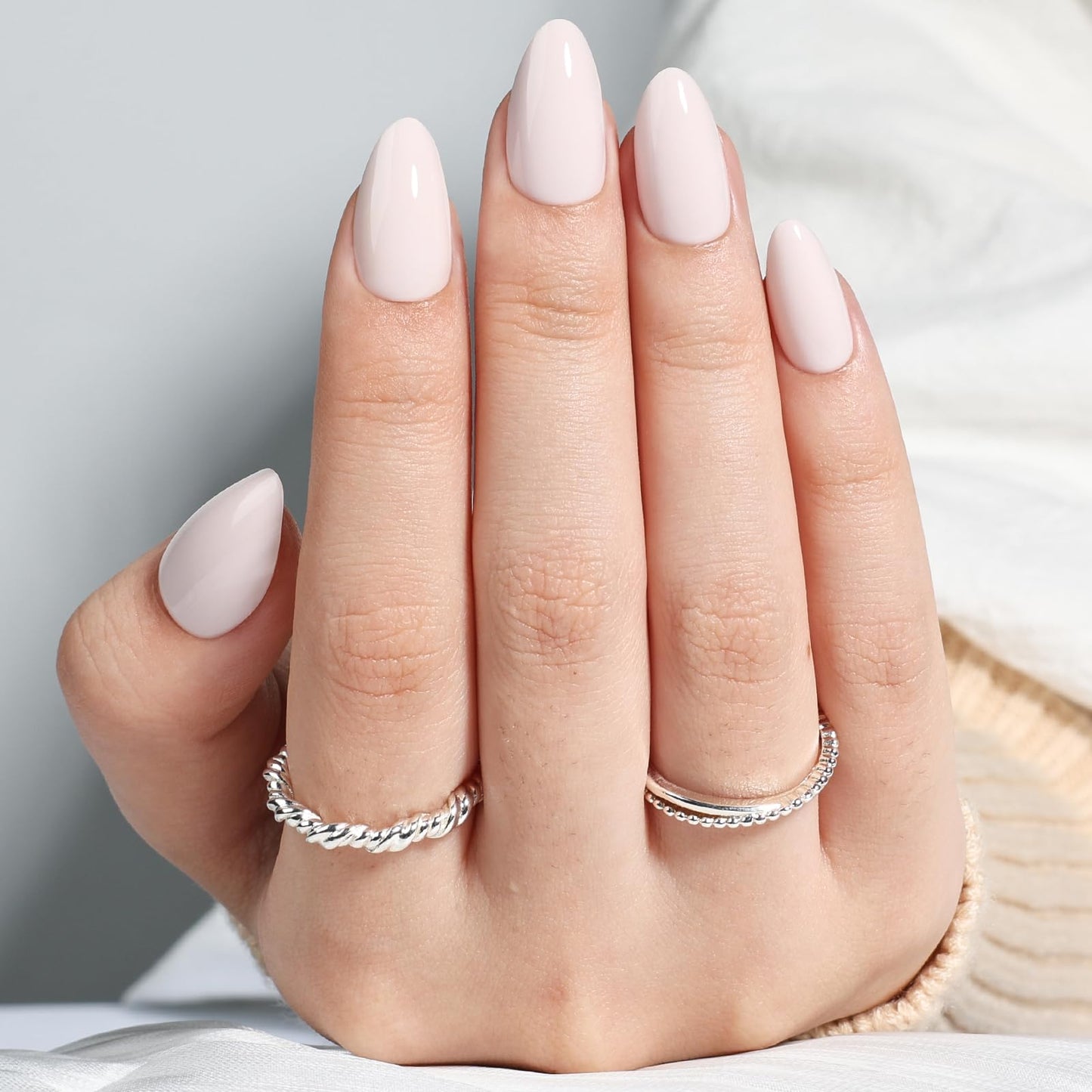 White Press On Nails, Short Almond Press On Nails, Milky White Reusable Fake Nails with Glue for Women, 32pcs in 16 Sizes | Salon Quality