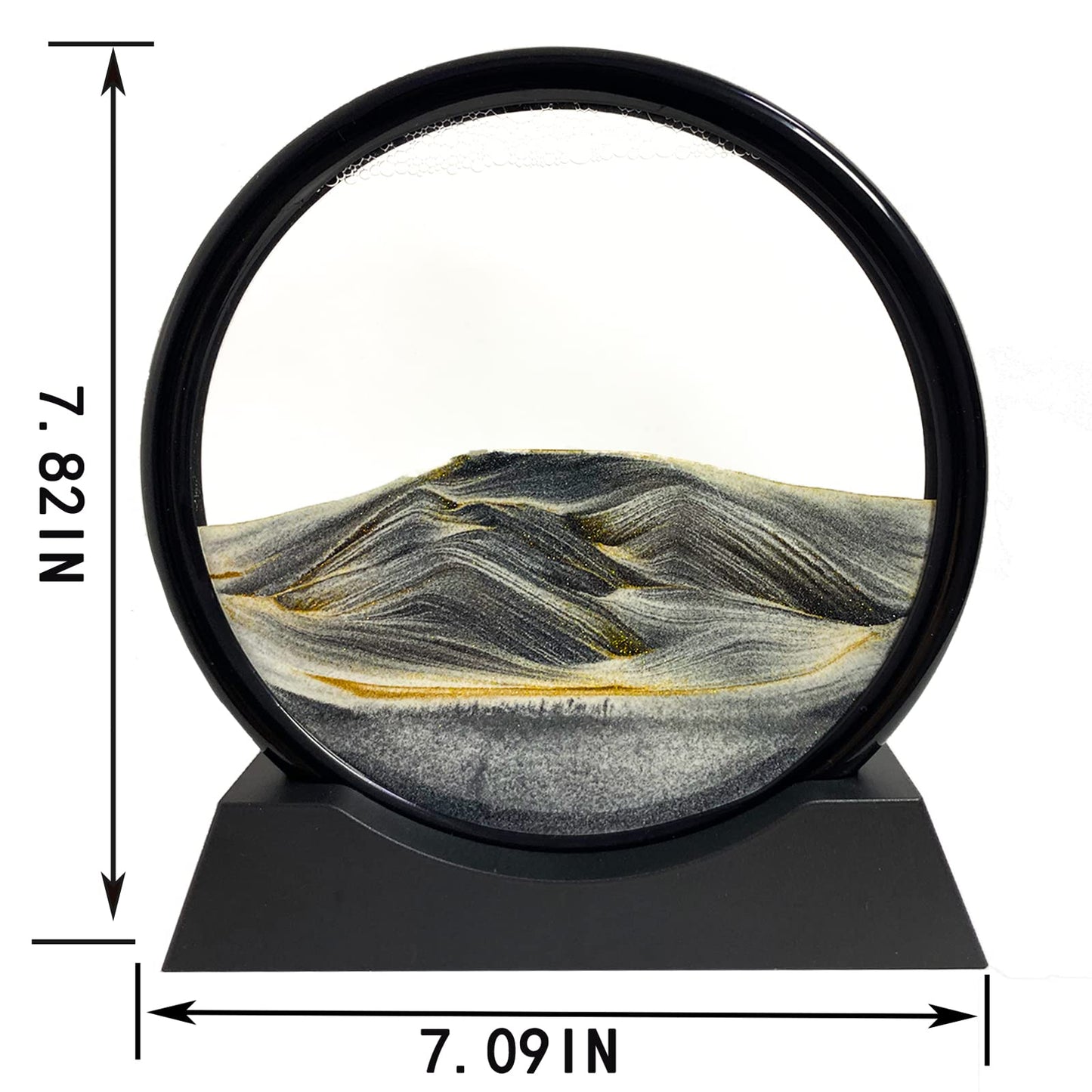 SANDCLE Moving Sand Art Picture - Sand Art Liquid Motion 3D Deep Sea Sandscape, Round Glass Frame Display Flowing Sand Relaxing Toy for Desktop Home Office Work Ocean Decor(Black, 7")