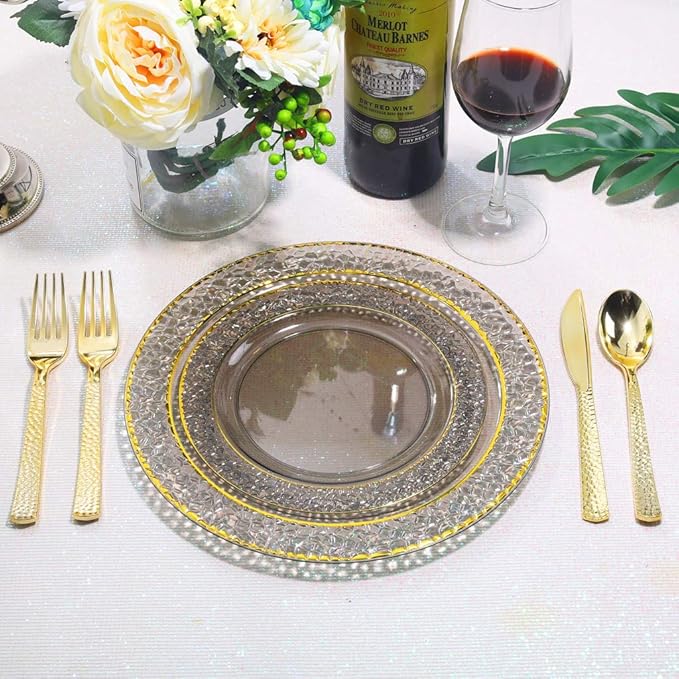 Nervure 102PCS Black Plastic Plates - Disposable Black Party Plates Include 51PCS 10.25inch Dinner Plate & 51PCS 7.5inch Dessert Plate for Halloween & Party & New Year & Father's Day