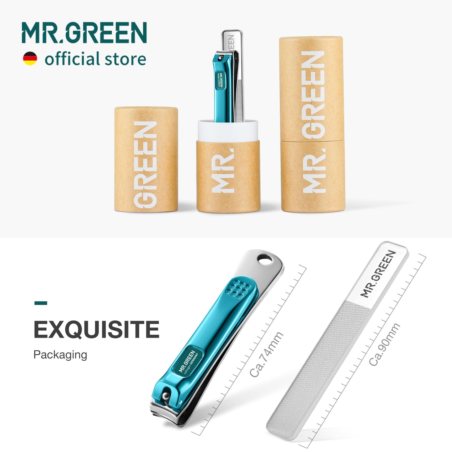 MR.GREEN Nail Clippers Curved Blades Fingernail Cutter Nippers Manicure Scissors Stainless Steel Pedicure Tools with Nail Flies (Medium-Blue+Glass File)