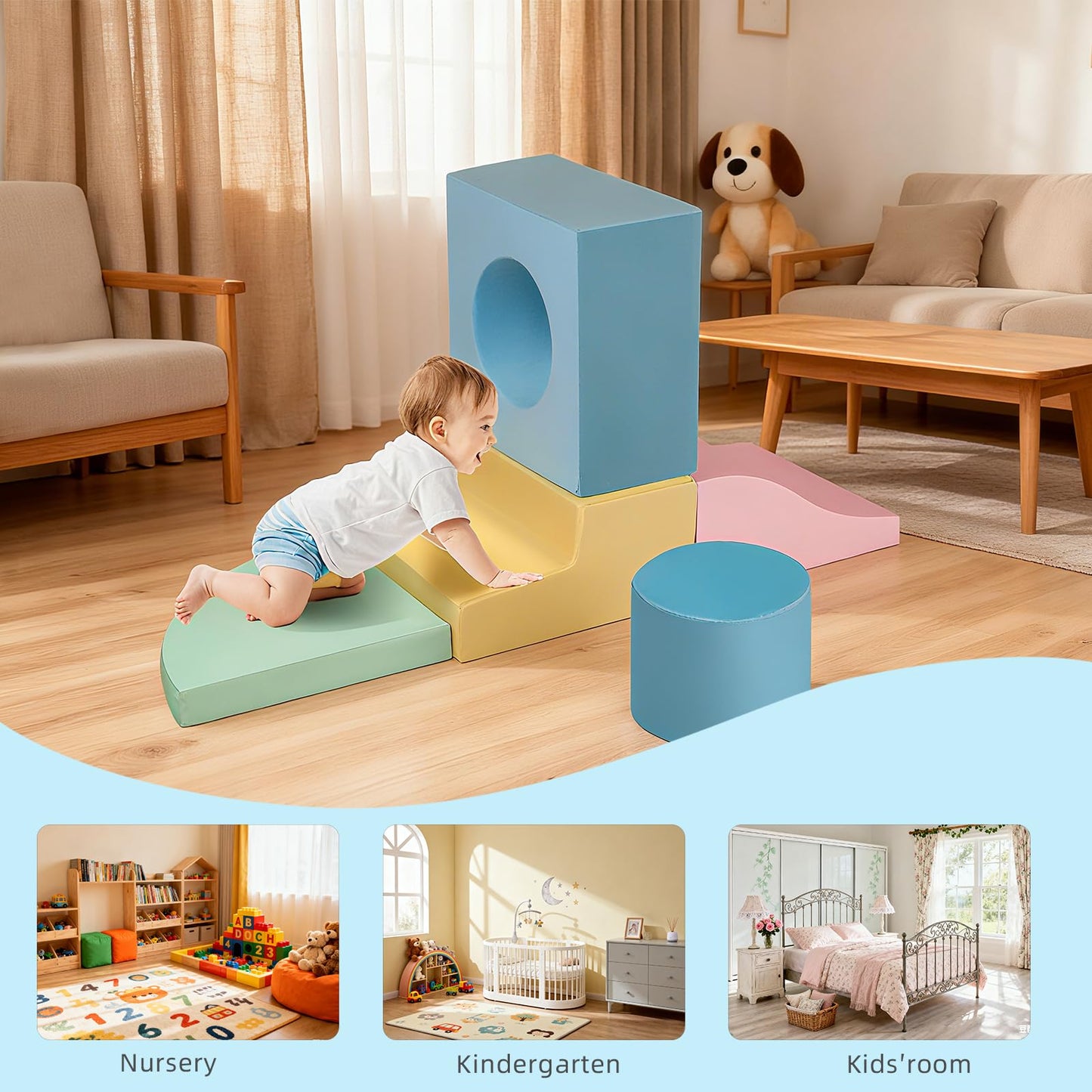MIND&ACTION 5-Piece Climbing Toys for 1 Year Old, Toddler Climbing Toys Indoor, Soft Play Set Baby Foam Climbing Blocks
