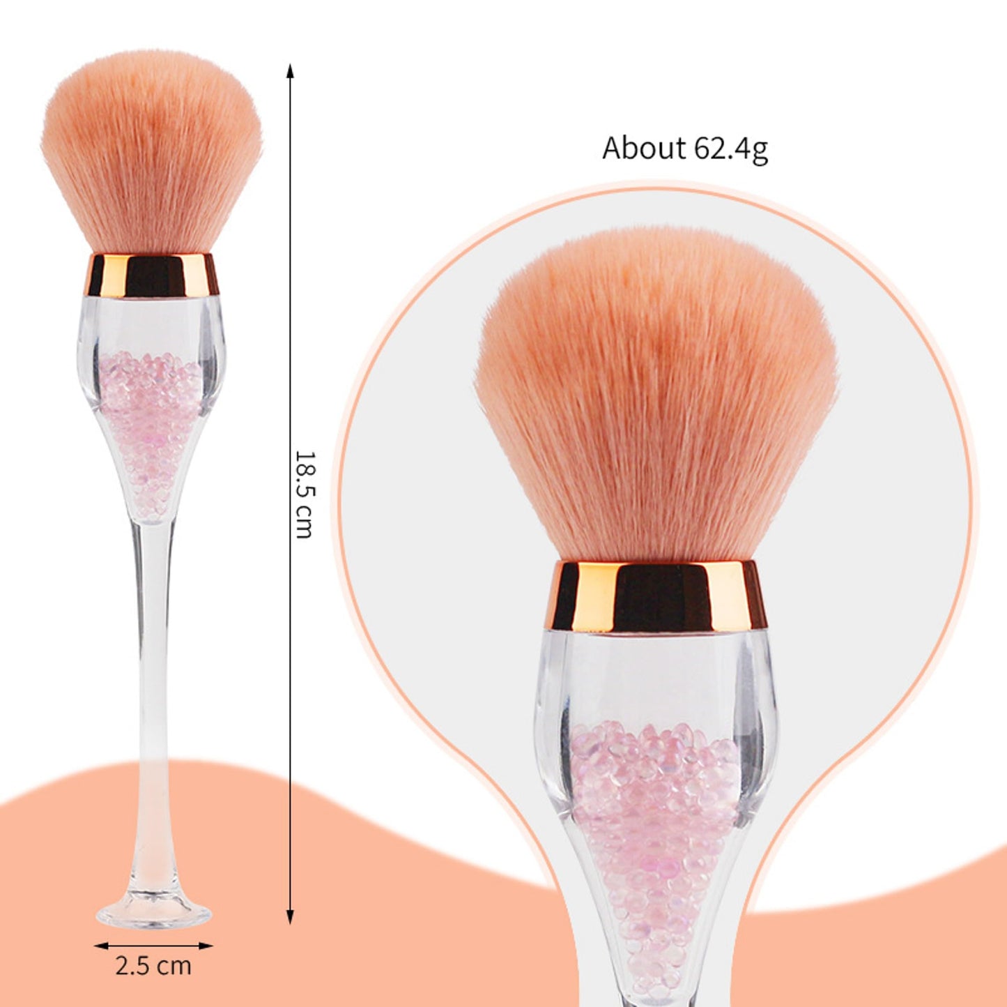 CelCurioso Nail Dust Brush in Wine Glass Style- Dense Bristles for Manicure Station, Professional Acrylic Handle Dusting Brush for Nail Art, Easy Clean Powder Tool for Nail Salon & Home Use