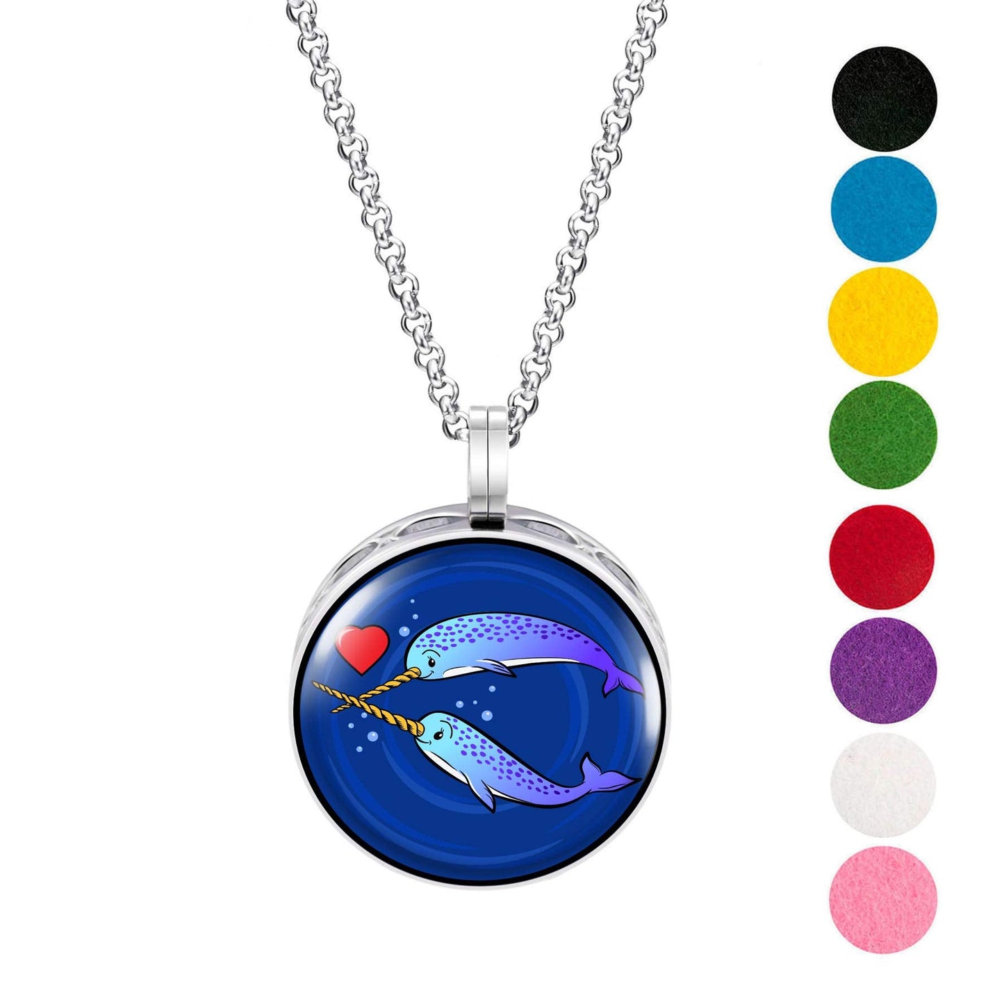 Wild Essentials Narwhals Enamel Finish Essential Oil Diffuser Necklace Gift Set - Includes Aromatherapy Pendant, 24" Stainless Steel Chain, 8 Color Refill Pads