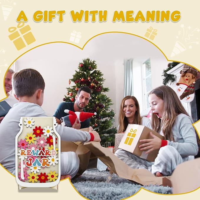 Magnetic Reward Jar for Kids – Flower Jar with Colorful Letter Stickers Behavior, Classroom Incentive Suitable for Teachers Parents Kids Motivational Tool