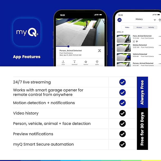 myQ Outdoor Battery Camera | 2K Camera, Color Night Vision, Spotlight, Motion Alerts, Live View with Two-Way Talk, Wireless, Weather-Resistant, Outdoor, White, 3 Pack