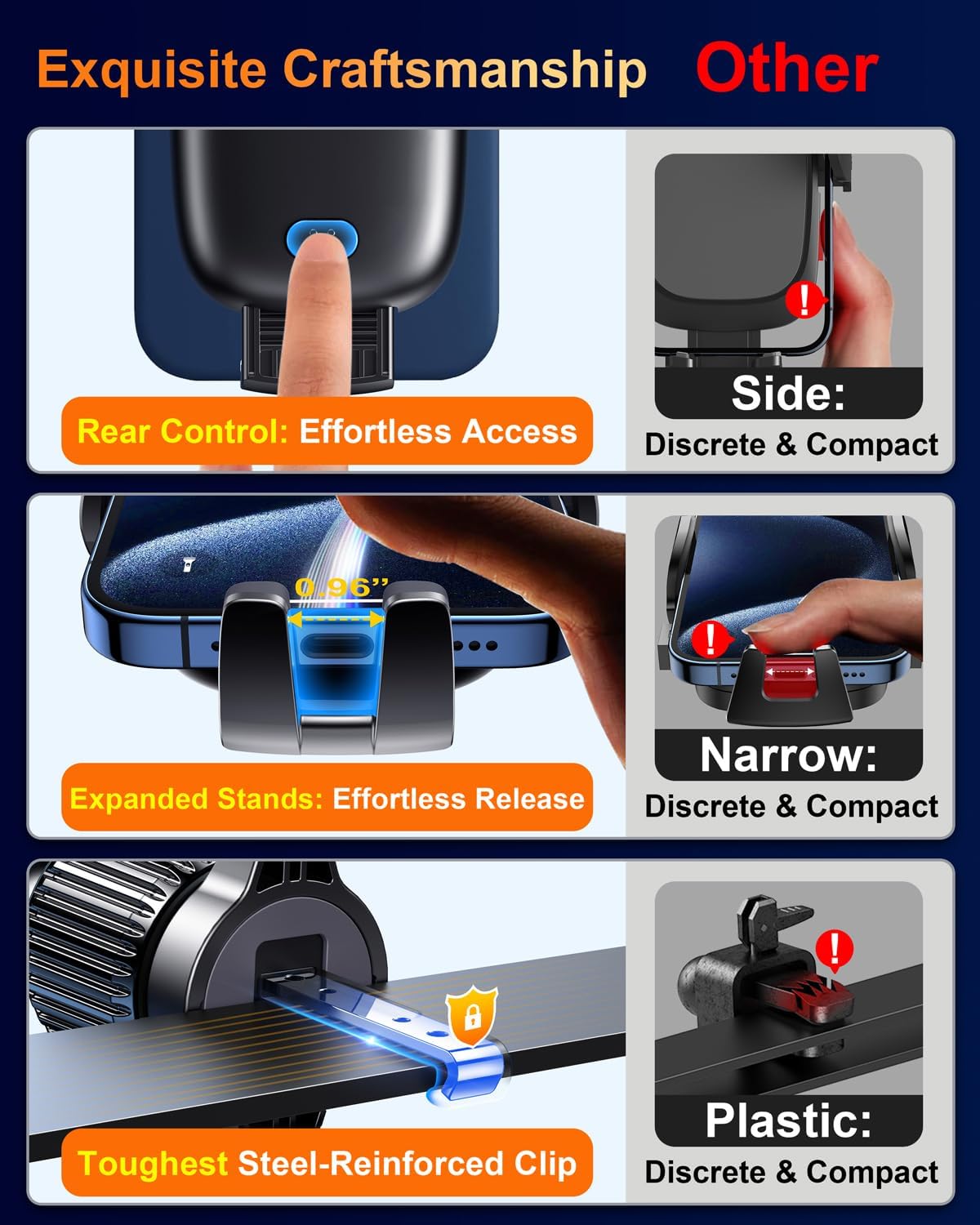 Qifutan Dash Mounted Phone Holders for Your Car Dash Phone Mount for Car Dashboard Air Vent Multi-Mount 3 in 1 Vehicle Windshield Holder Compatible Multi-Device Clip
