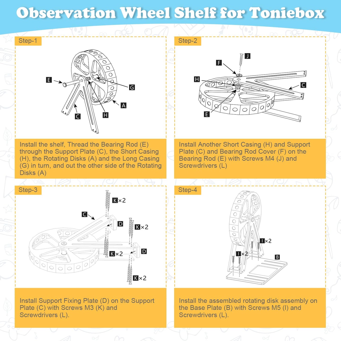 RZYLKA for Tonies Box Organizer Storage Shelf 360° Ferris Wheel, Magnetic Floating Shelves for Generation 1 & 2 Player Tonies Figures Characters, Display Collection 50~70 Characters