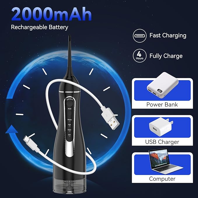 Water flossers for Teeth Pick, Portable Oral Irrigator Dental with 4 Modes 5 Jet Tips, IPX7 Rechargeable Water Tooth Flosser for Braces Sensitive Gum Care,Home Travel Use