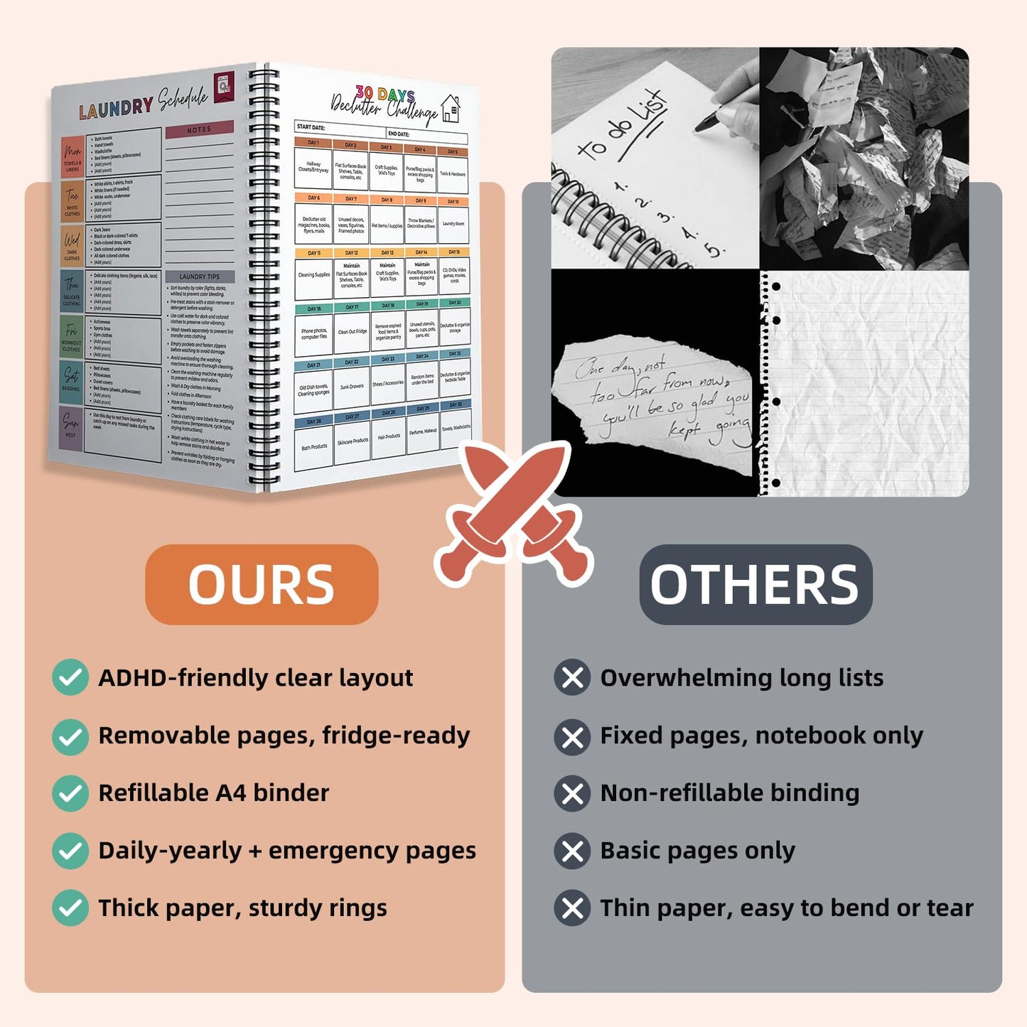 ADHD Cleaning Planner for Adults - Reusable ADHD Organizer with Magnetic Checklist & Dry Erase Folders - Daily Weekly Household Chore Chart for Home Organization - 120g Thick Paper, 2026 Edition (multicolour)