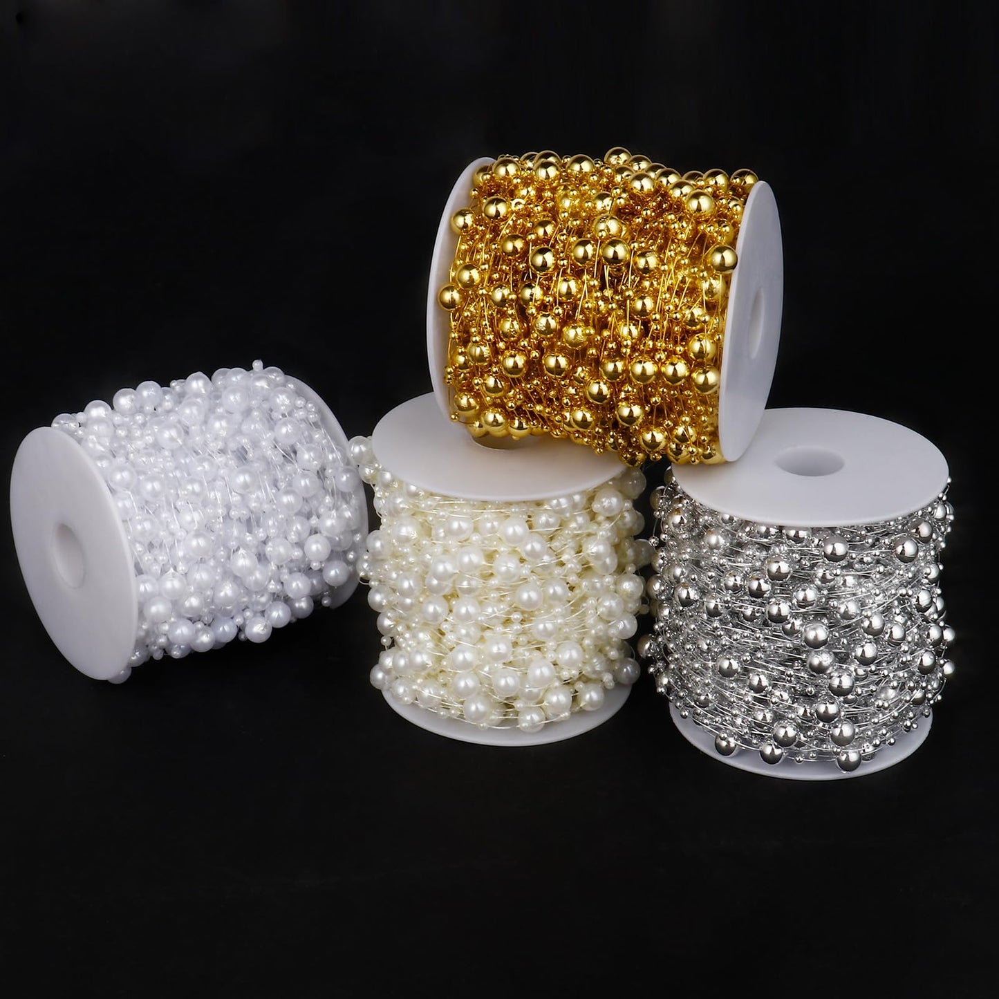 98FT Pearl Beads String Garland, 8mm 3mm Ivory Faux Pearl Beads Roll Strand Bulk for Wedding Party Flower Christmas Decoration DIY Craft