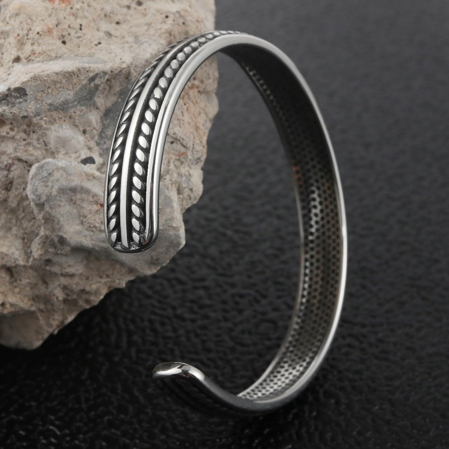 Handmade 925 Sterling Silver Cuff Bangle Bracelet for Men &Women Boho Classical Engraved Leaf Open Adjustable Bracelet Silver Statement Stackable Bangles Minimalist Wristband Cuffs Gifts for Him