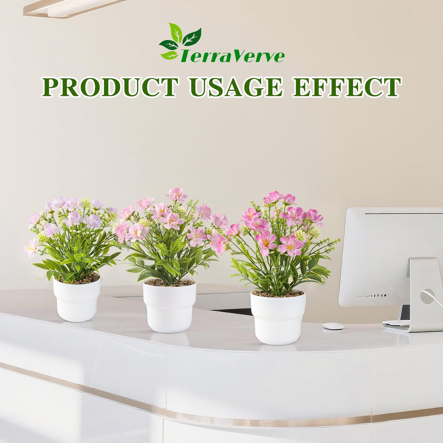 TerraVerve 3-Piece Artificial Table Plant , Lifelike Indoor Plants for Home, Office, Bedroom, Bathroom Decor ,Rustic Farmhouse Style mini Potted plantsry
