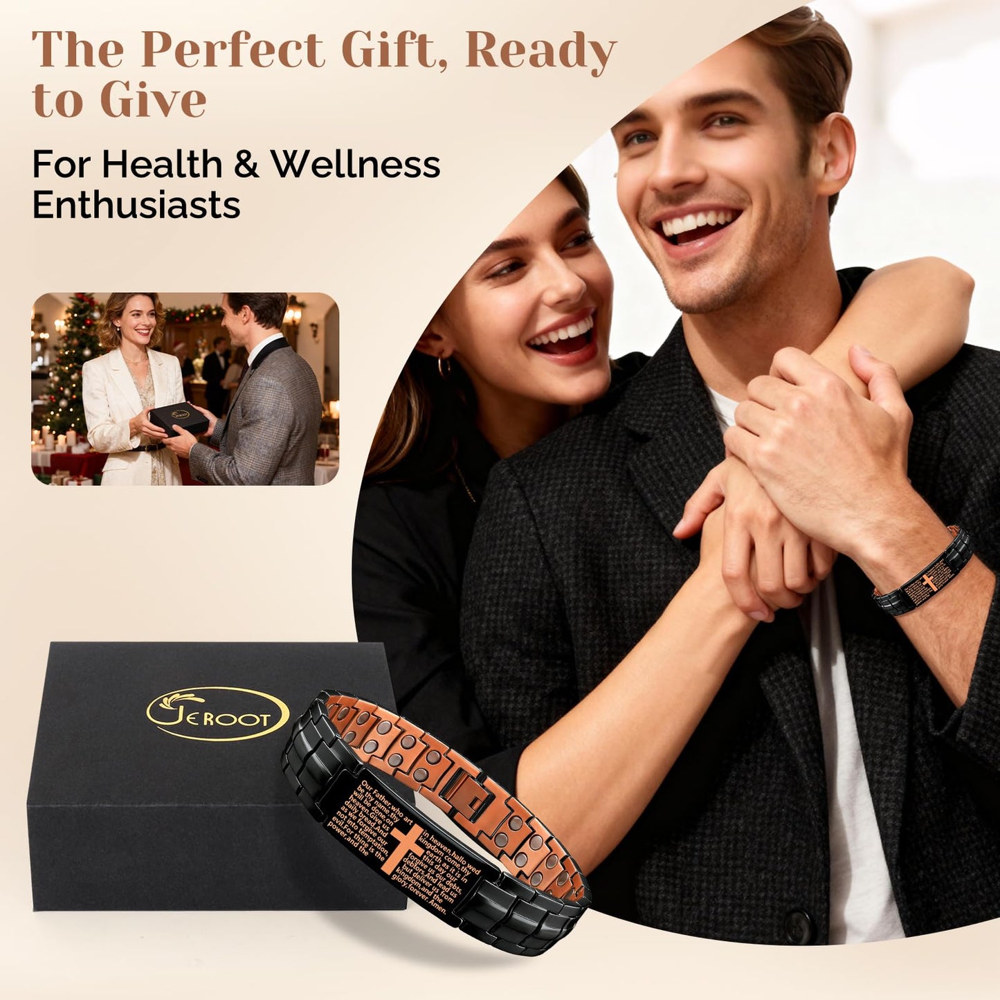 JEROOT Men's 99.99% Pure Copper Magnetic Bracelet, 3500 Gauss Magnets Adjustable with Sizing Tool