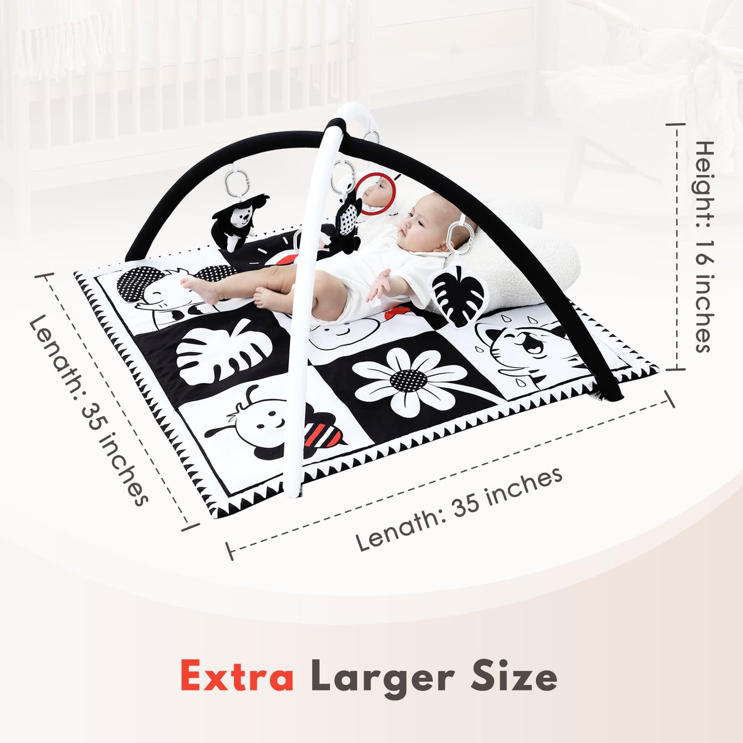 Lovvie & Joy Baby Play Activity Gym Tummy Time Mat for Infant,Baby Gyms & Playmats for Babies 0 to 3 6 9 12 Months with 5 Toys for Early Sensory Exploration and Motor Skill Development