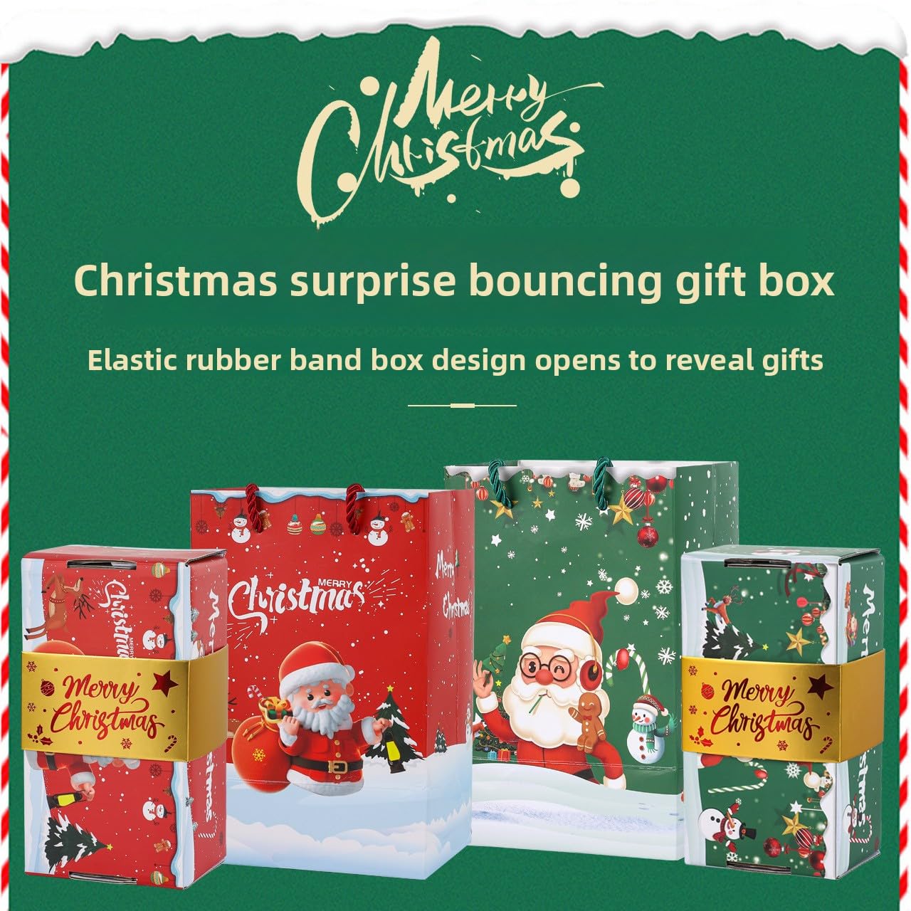 2025 New Year Surprise Gift Box Explosion Pop-up Cash, Unique folding and bouncing Gift box, Christmas and Birthday Surprise Explosion Box(12 bounces) (green)
