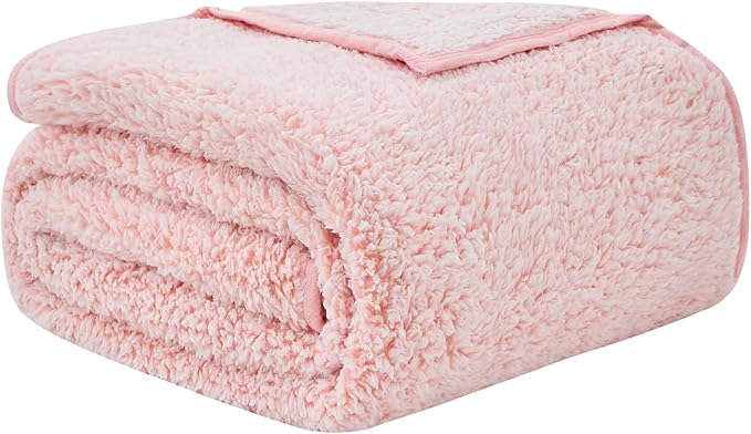 EMME Fuzzy Blanket Soft Fleece Throw Blankets for Women, Fluffy Sherpa Throws(Plush Pink,50"x60")