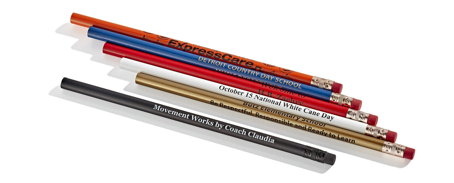 Pencil Guy Promotional Personalized Imprinted White Round Pencils 144 to a box. 19 color(s) to choose from!