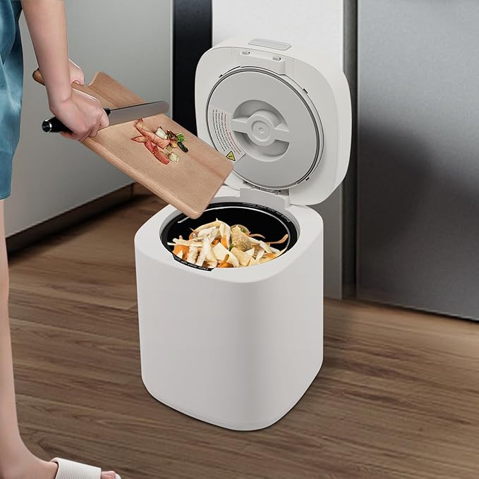2.5L/0.66gal Electric Composting Machine, Three Working Modes Kitchen Composter with Lid and Removable Bucket, Composting Machine for Apartment Kitchen Countertop, White