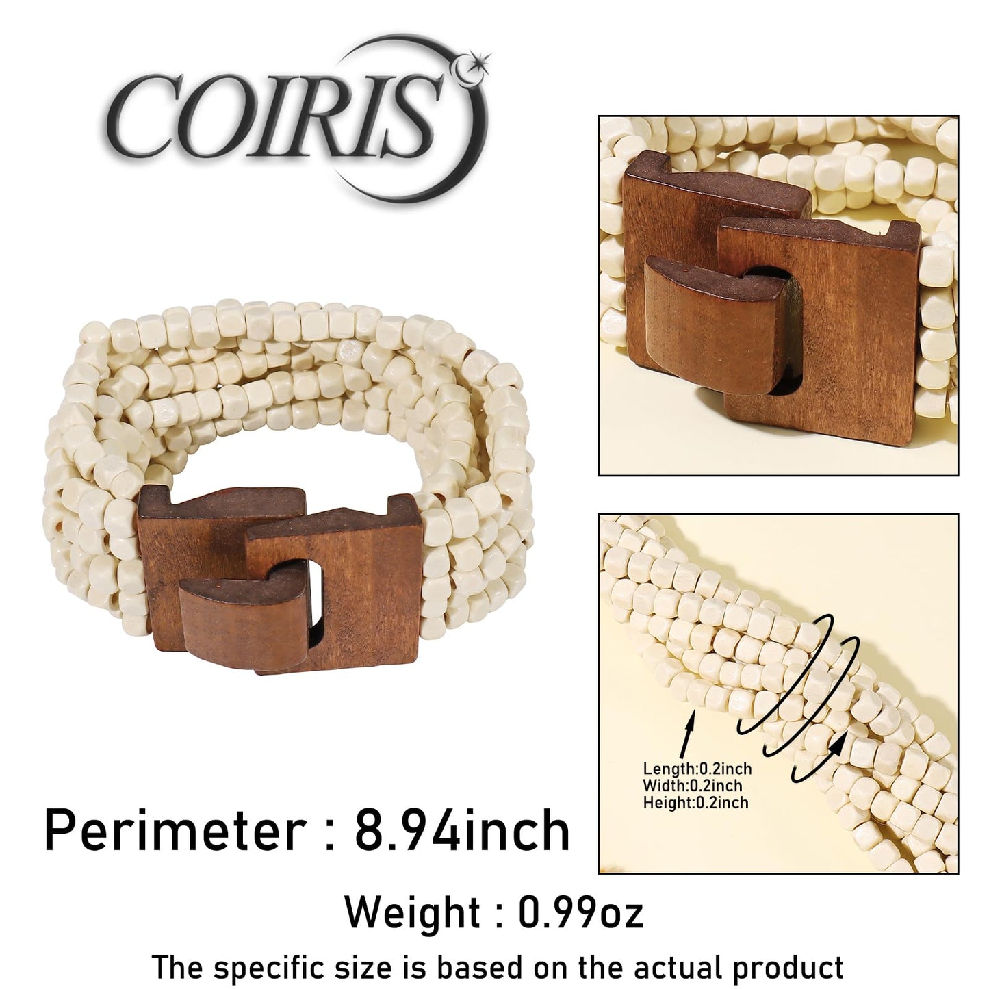 Coiris Boho Bangle Bracelets for Women Wooden Beaded Bracelets Chunky Bohemian Beach Bracelets Jewelry for Women(BR1235-White)