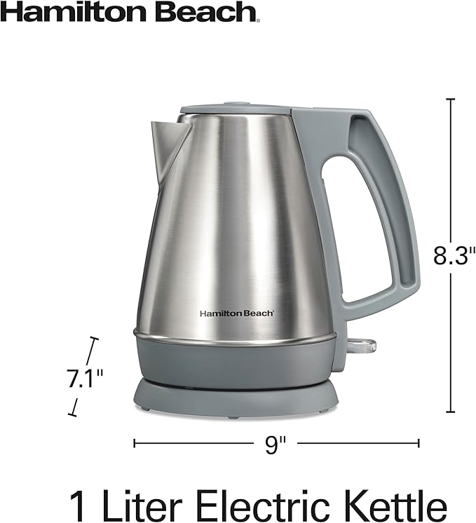 Hamilton Beach 1 Liter Electric Kettle, Water Boiler & Heater, Fast 1500 Watts, BPA Free Interior, Cordless Serving, Auto-Shutoff and Boil-Dry Protection, Cord Wrap, Stainless Steel (41065)