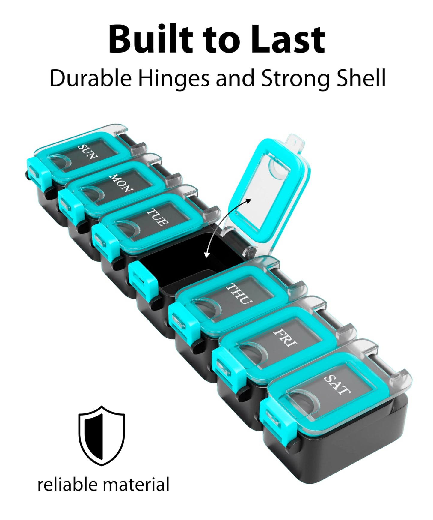 Weekly Pill Organizer 1 time a Day – Pill Box 7 Day with Enhanced Waterproof Seal, Large compartments Hold Big Vitamins & Supplements, Upgraded Locking lids, for Home & Travel use, Durable Hard case