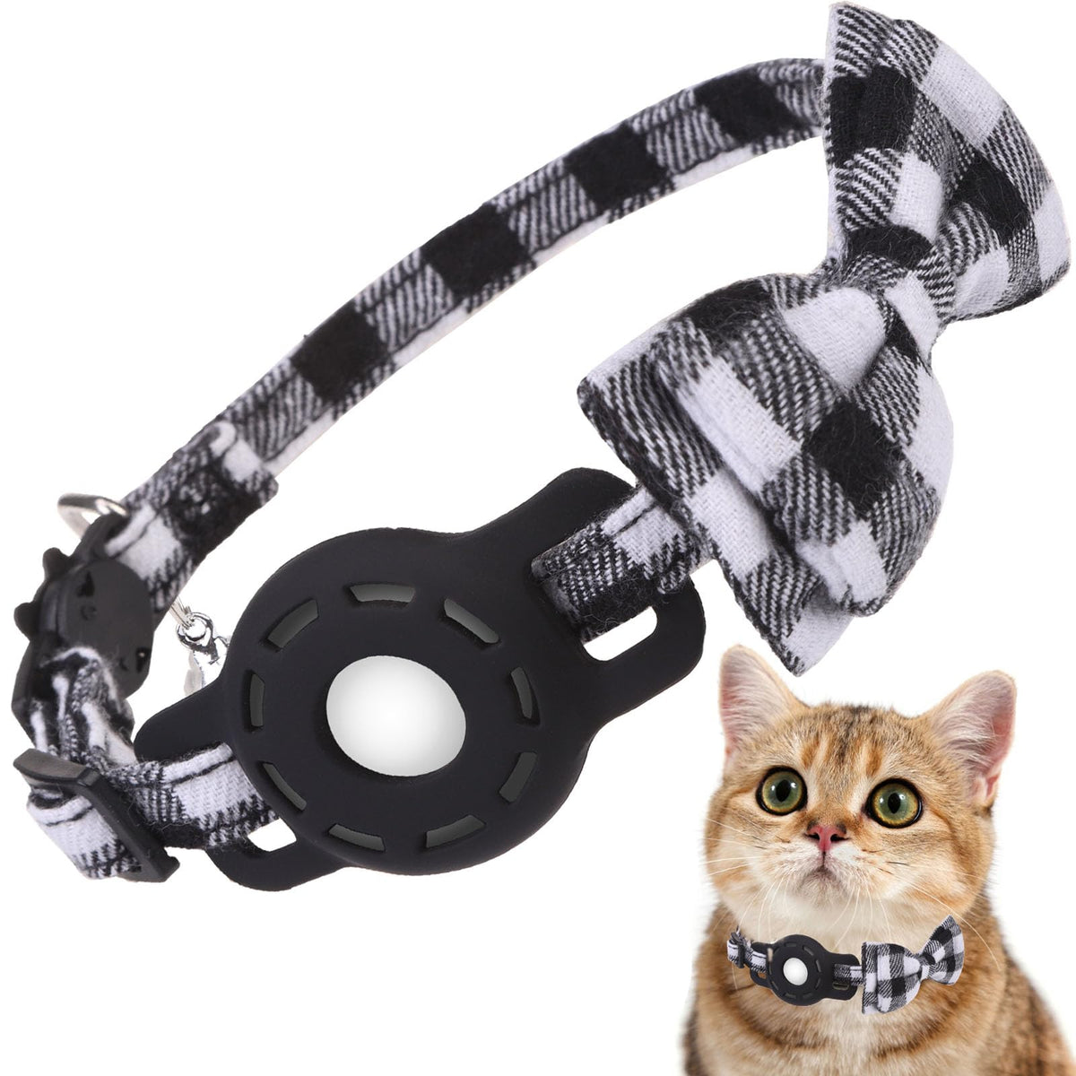 DILLYBUD Airtag Cat Collar Breakaway, Bow Tie Collar with Airtag Holder