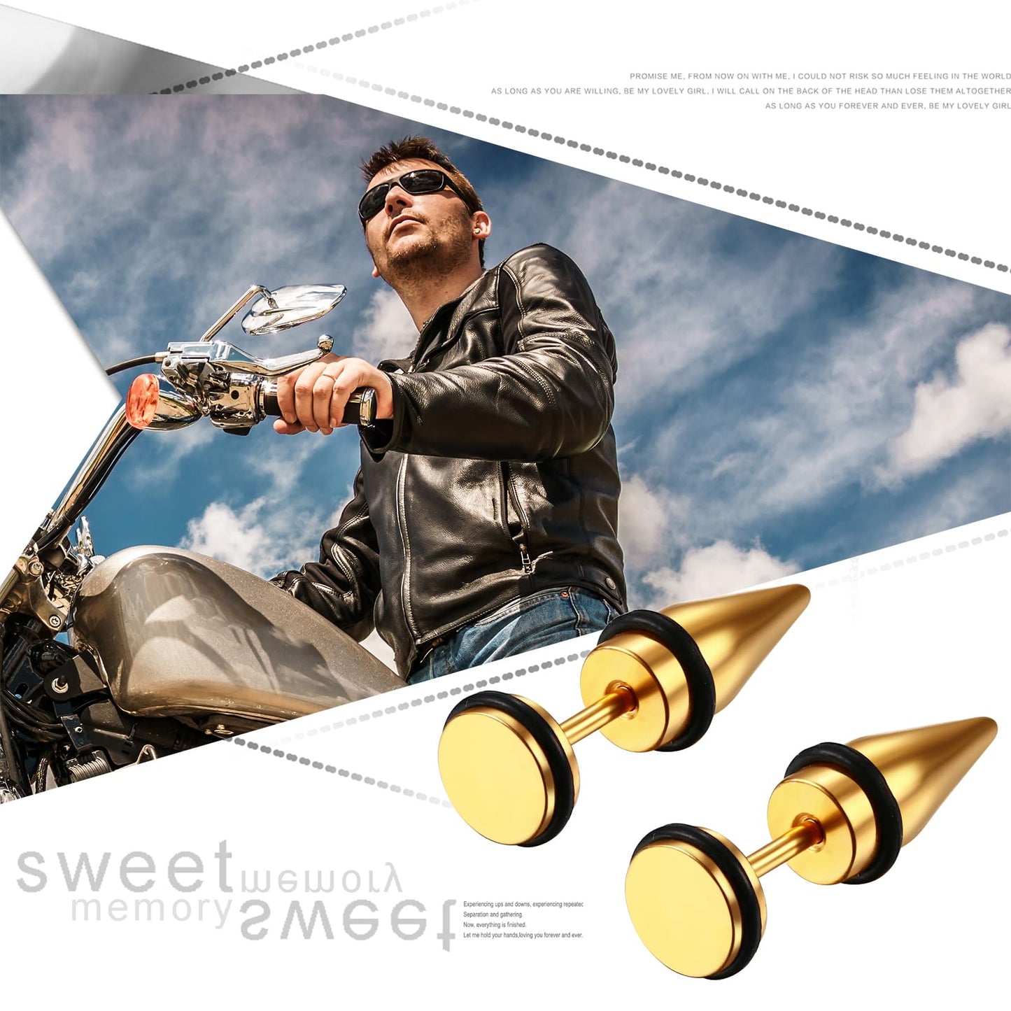 Aroncent 3Pcs Men's Stainless Steel Fake Illusion Tunnel Cheater Piercing Jewelry Spike Stud Earrings Set