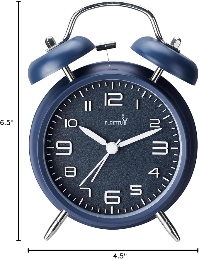 FLOITTUY (Loud Alarm for Deep Sleepers 4'' Twin Bell Alarm Clock, Stereo Digital Dial Alarm Clock with Backlight for Bedroom and Home Decoration(Nautical Blue)