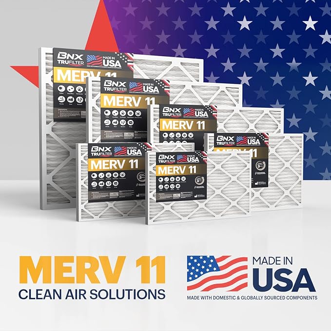 BNX TruFilter 20x25x1 Air Filter MERV 11 (12-Pack) - MADE IN USA - Allergen Defense Electrostatic Pleated Air Conditioner HVAC AC Furnace Filters for Allergies, Dust, Pet, Smoke, Allergy MPR 1200 FPR