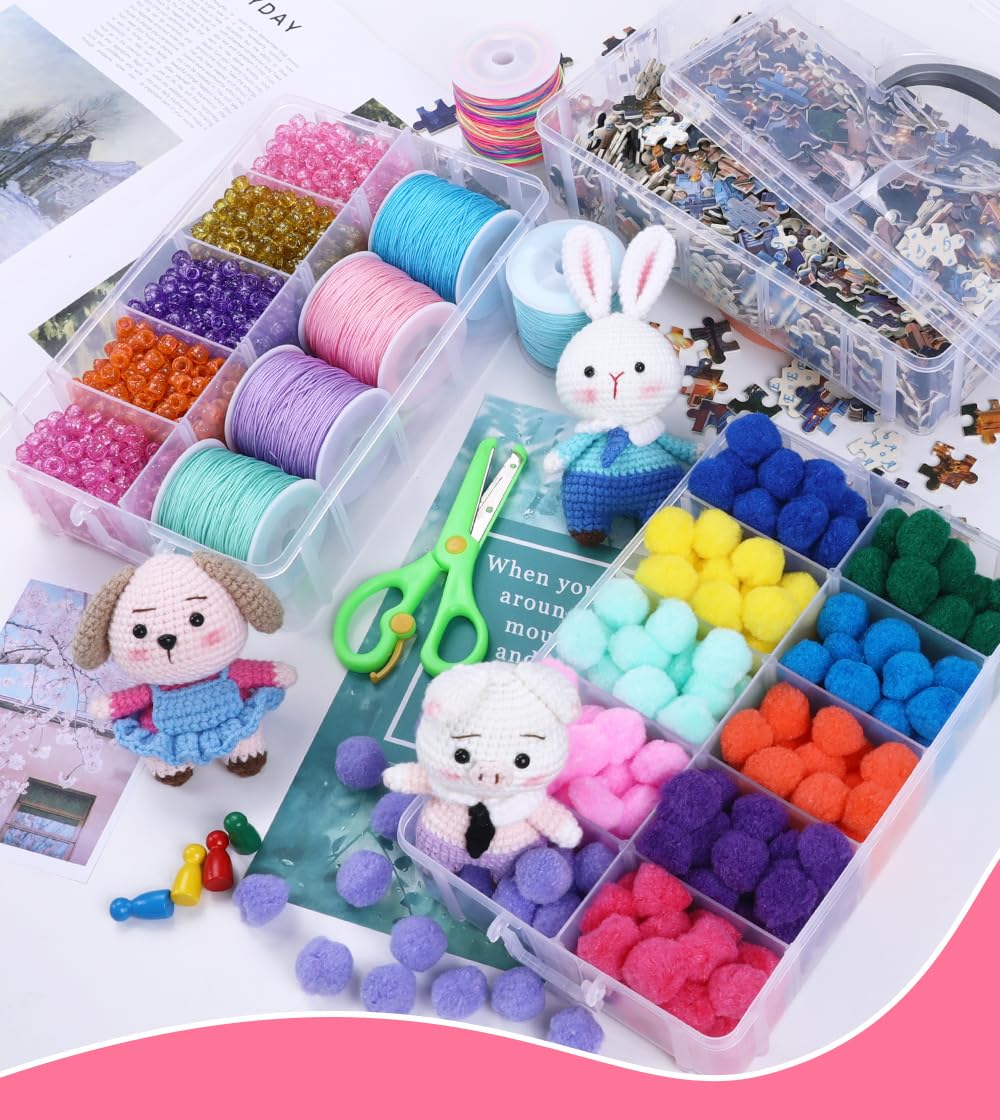 Praisebank 3-Layer Stackable Storage Container Box, 30 Dividers Compartments, Perfect for Storage Jewelry & Arts & Crafts & Sewing. (Clear)