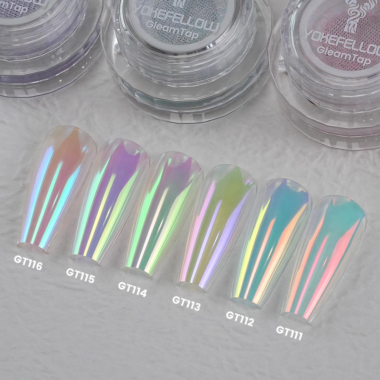 Yokefellow GleamTap Cushion Aurora Chrome Nail Powder -Mermaid Aurora Effect,Nail Art Glitter Decoration for Home DIY Salon Manicure (GTKIT-01)