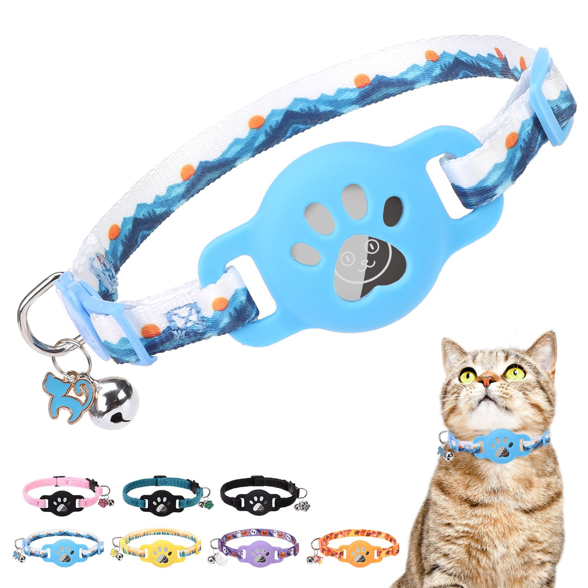 DILLYBUD AirTag Cat Collar with Bells, Soft Velvet Cat Collar Breakaway with Airtag Holder, Safety Cat GPS Tracker Collars for Girl Boy Cats, Kittens and Puppies, Adjustable 8"-12"