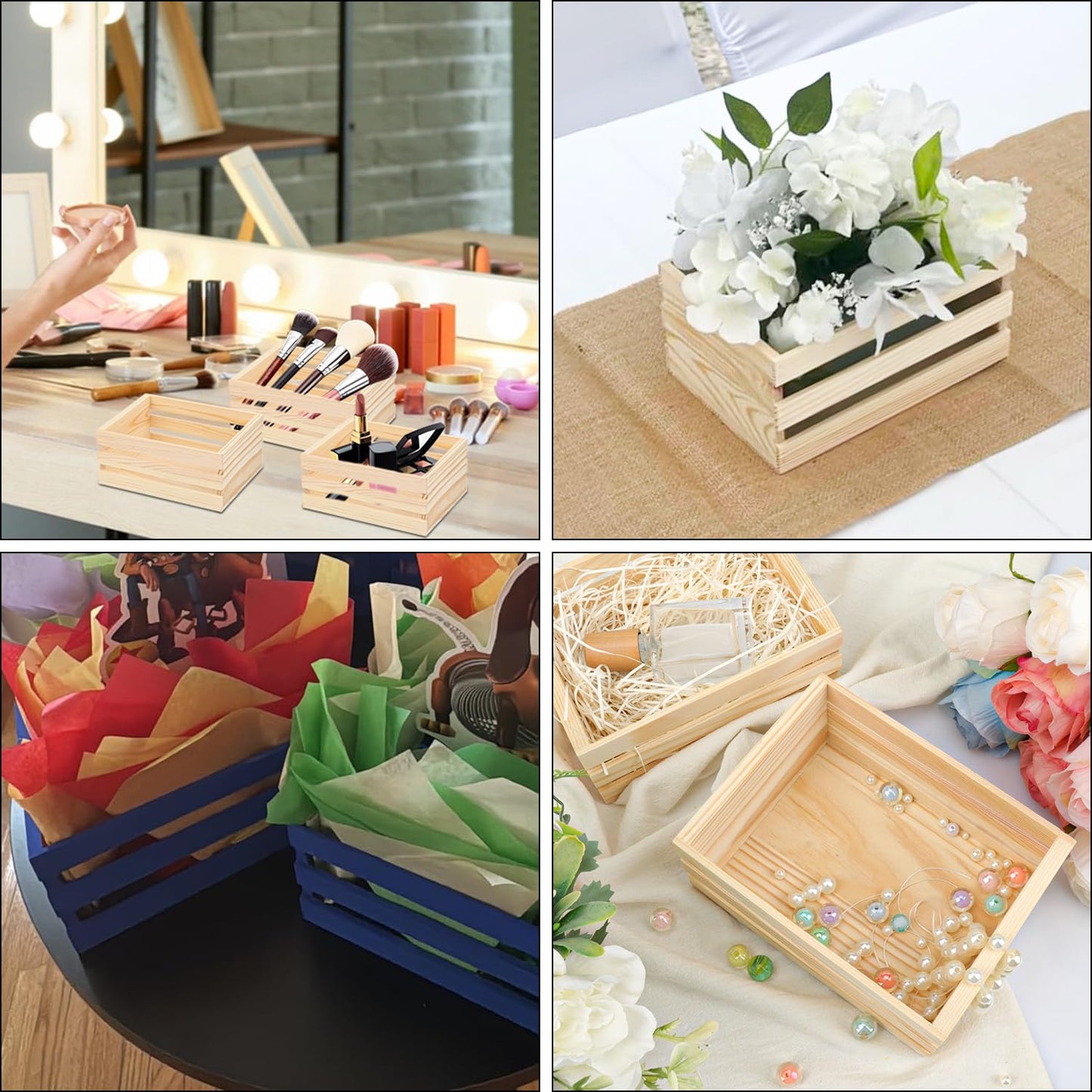 Yiksonyo 8 Pack Small Wooden Crates,6.4 x 4.8 x 2.8 Inch Wood Crate Basket for Display, Storage & Home Decor, Crafts, Kitchen, Bathroom, and More