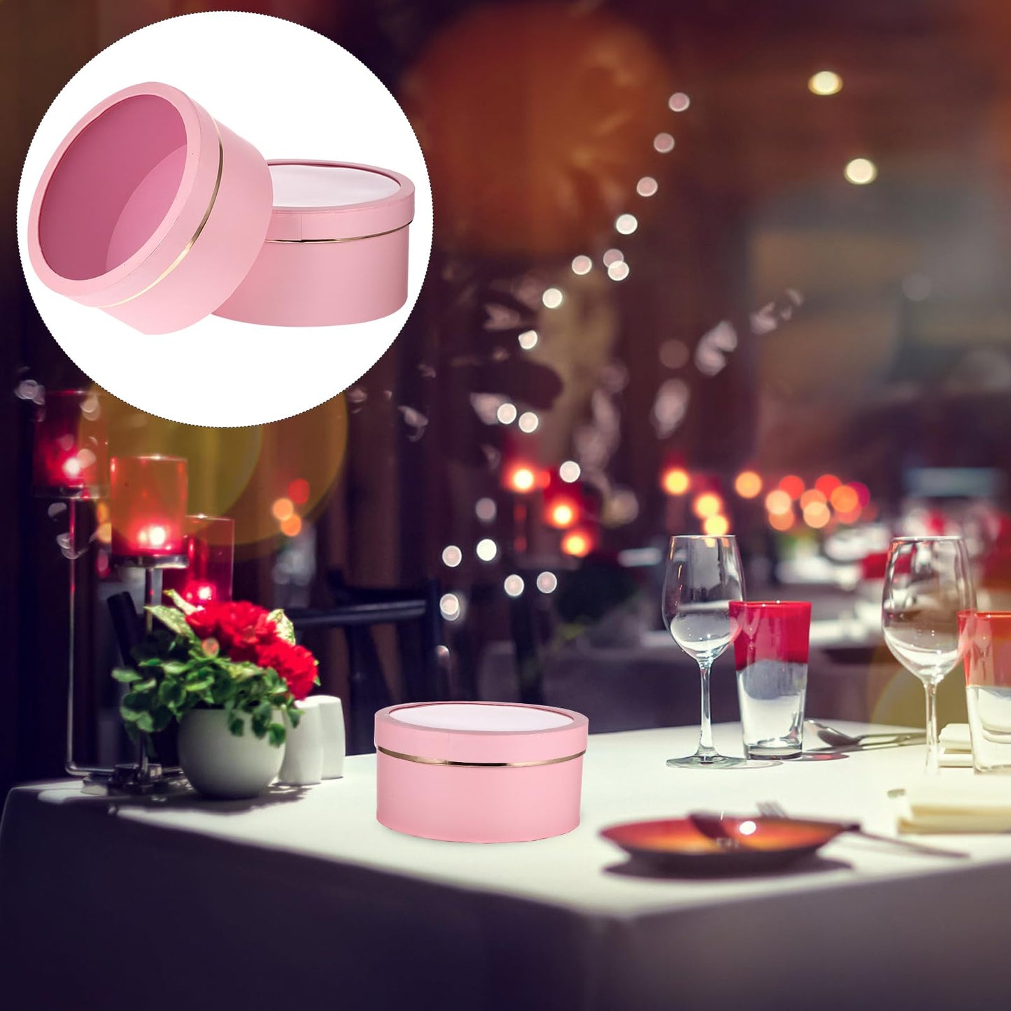 Baluue Round Flower Boxes Set of 2 with Transparent Window Pvc Lid Floral Packaging for Valentine Birthday Anniversary and Special Occasion