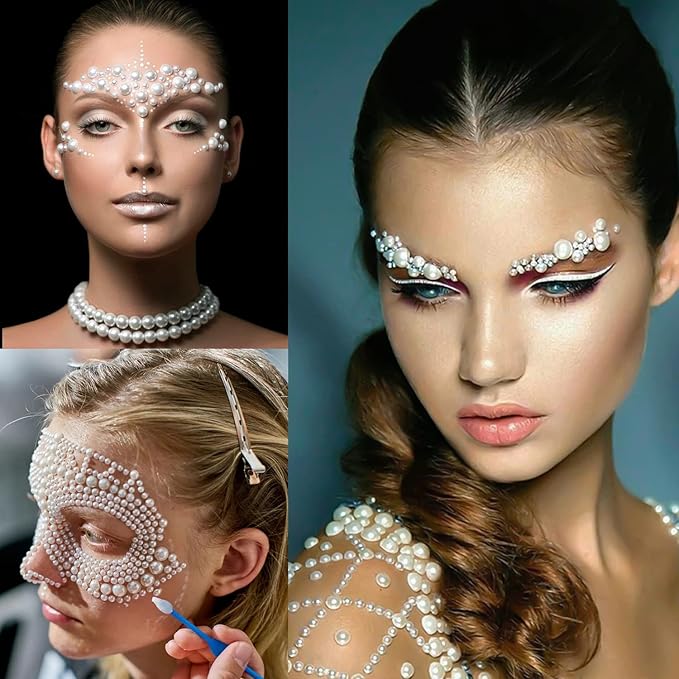 4000PCS Flatback Rhinestones and Half Round Pearls Kit #39, Multi Size Glass AB Crystals, Plastic Flat Back White & Beige Dome Bead with Pickup Pencil and Tweezer for Nail Art