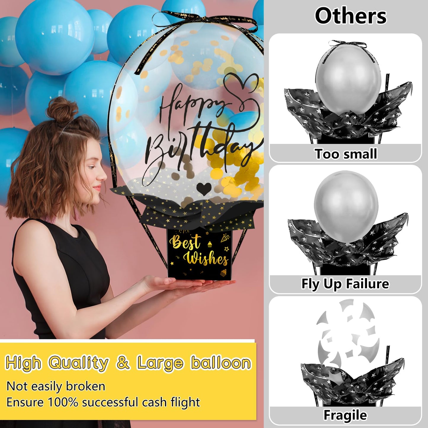 UQM Upgraded Birthday Money Box for Cash Gift Pull, Funny Pull Money Balloon Box Happy Birthday Surprise Set, Birthday Gifts for Women Men Best Friend Girlfriend Wife Sister