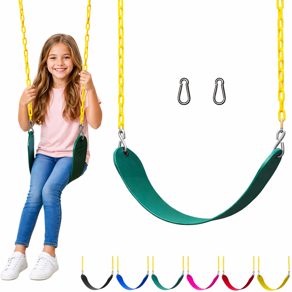 Jungle Gym Kingdom Swing for Outdoor Swing Set - Swing Seat Replacement Kit with Heavy Duty Chains - Backyard Swingset Playground Accessories for Kids - Yellow, 1 Pack