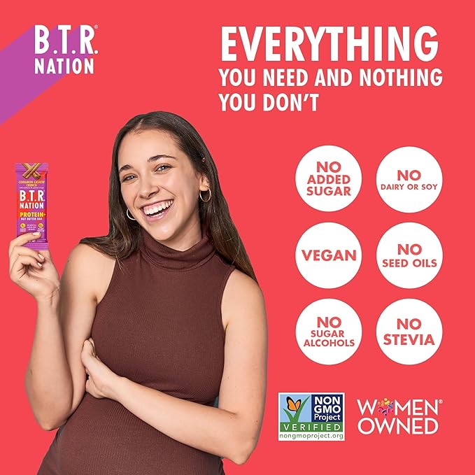 B.T.R. Nation Vegan Keto Plant Based High Protein & High Fiber Bars - Cinnamon Cashew Crunch Protein+ | 12 Bars | Low Carb & GF, Free of Sugar Alcohols, Dairy, Soy and with Powerful Superfoods!