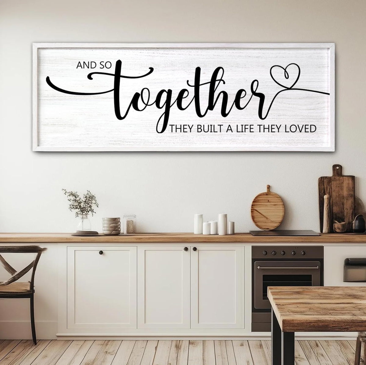 And So Together They Built A Life They Loved Decorative Rustic Sign & Plaque Framed Wall Art for Couples, 40''×15' Wooden Long Wall Decor Above Bed, Vintage Horizontal Farmhouse Wedding Gift