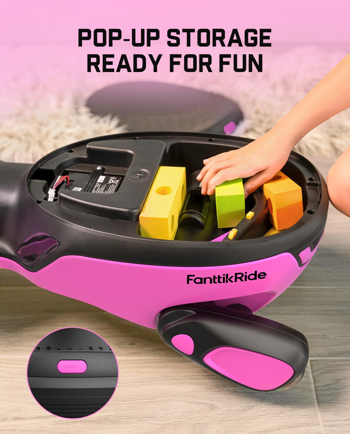 FanttikRide N10 Classic Electric Wiggle Car with Pedal, Type-C Rechargeable Battery, One-Click Detachable Mop, GlideWiz, Anti-Rollover, Flashing Wheels, Bluetooth, Ages 3+, 150 Lbs, Pink