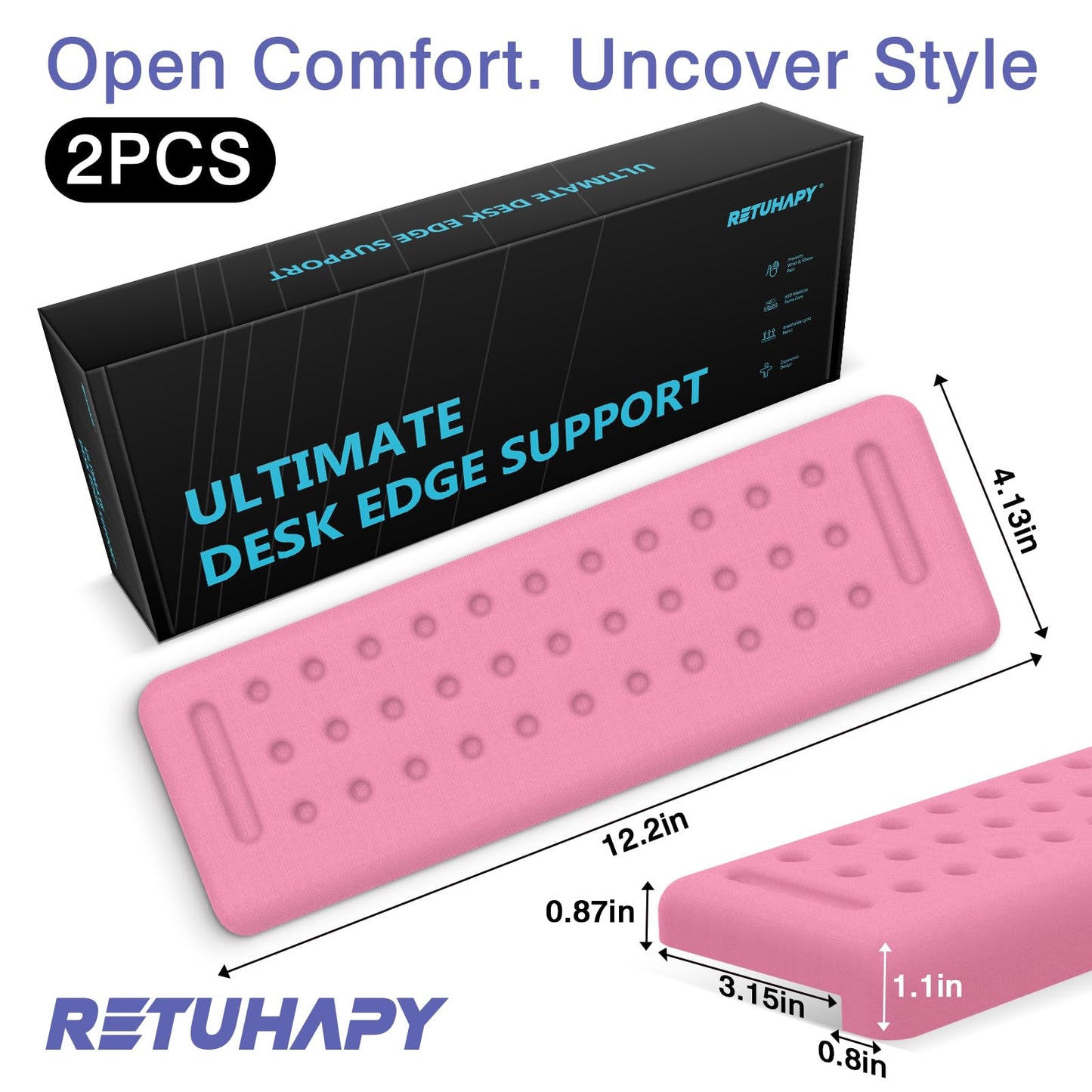 Retuhapy L-Shaped Desk Edge Cushion, 2 PCS Elbow Rest for Desk with Ergonomic Support, Memory Foam Elbow Pad & Arm Rest for Palm, Wrist & Forearm, Non-Slip & Separate Design, Office & Home, Pink