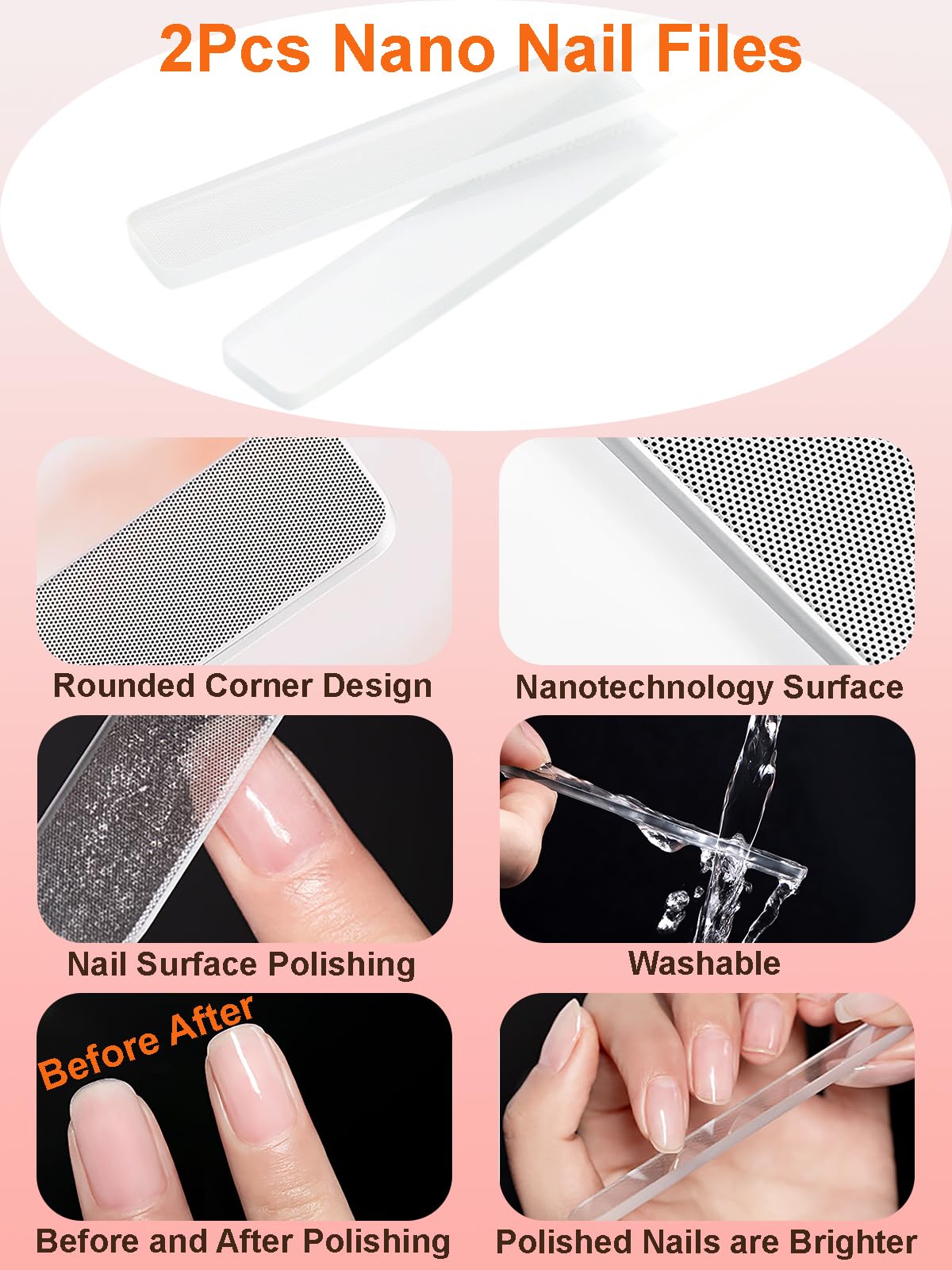 MYR 6Pcs Metal Nail Art Brushes and 2Pcs Nano Nail Files, including 6/9/12/15/18/25mm Nail Art Liner Brushes suitable for Creating Lines, Ripples, Grid Patterns, and Intricate Designs on the Nail Tips