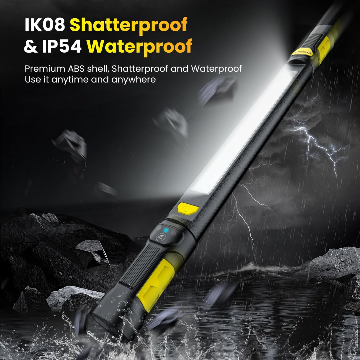Work LightใAUTO ON/Offใ 3000LM LED Work Light 5200mAh Under Hood Working Light with Hooks, Portable Magnetic Rechargeable Cordless Job Site Lighting for Mechanic/Car Repairing/Garage-Yellow