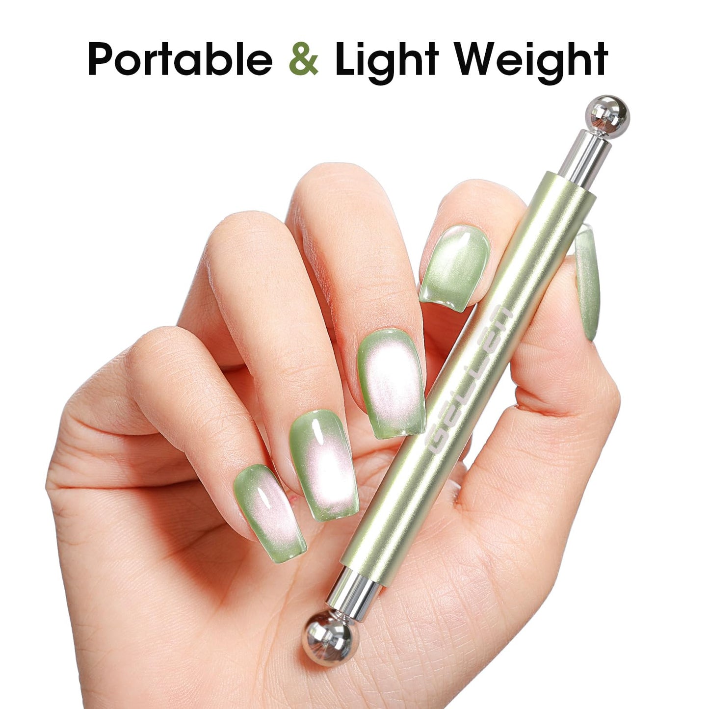 Gellen Green Double-Ended Cateye Magnet for Nails – Dual Cat Eye Nail Magnet Tool with Wide & Narrow Tips, Strong Magnetic Stick for Cat Eye Gel Polish Nail Art DIY Salon Use
