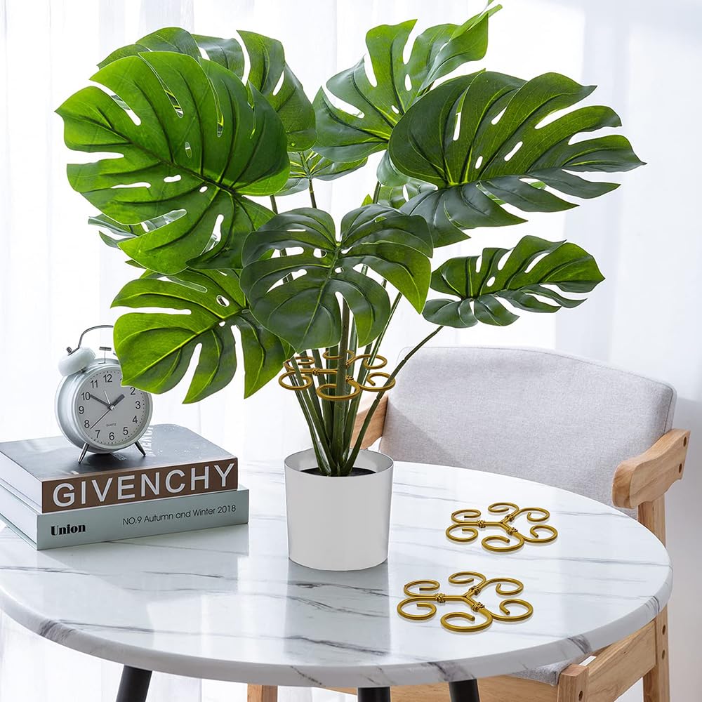 BADAO 6pcs Monstera Plant Support,Iron Stabilizer Grapple Holder for Indoor Plants,Outdoor Moss Pole Monstera Plant Support for Garden Flower Arranger(Gold)