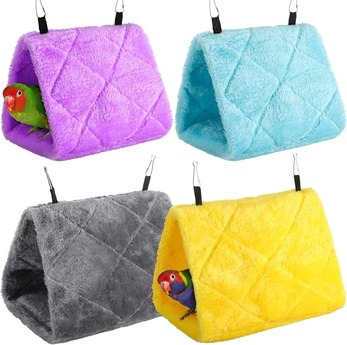 AceOrbit 4 Pcs Bird Hammock Cage Hut, Plush Winter Warm Tent,Cute,Diamond