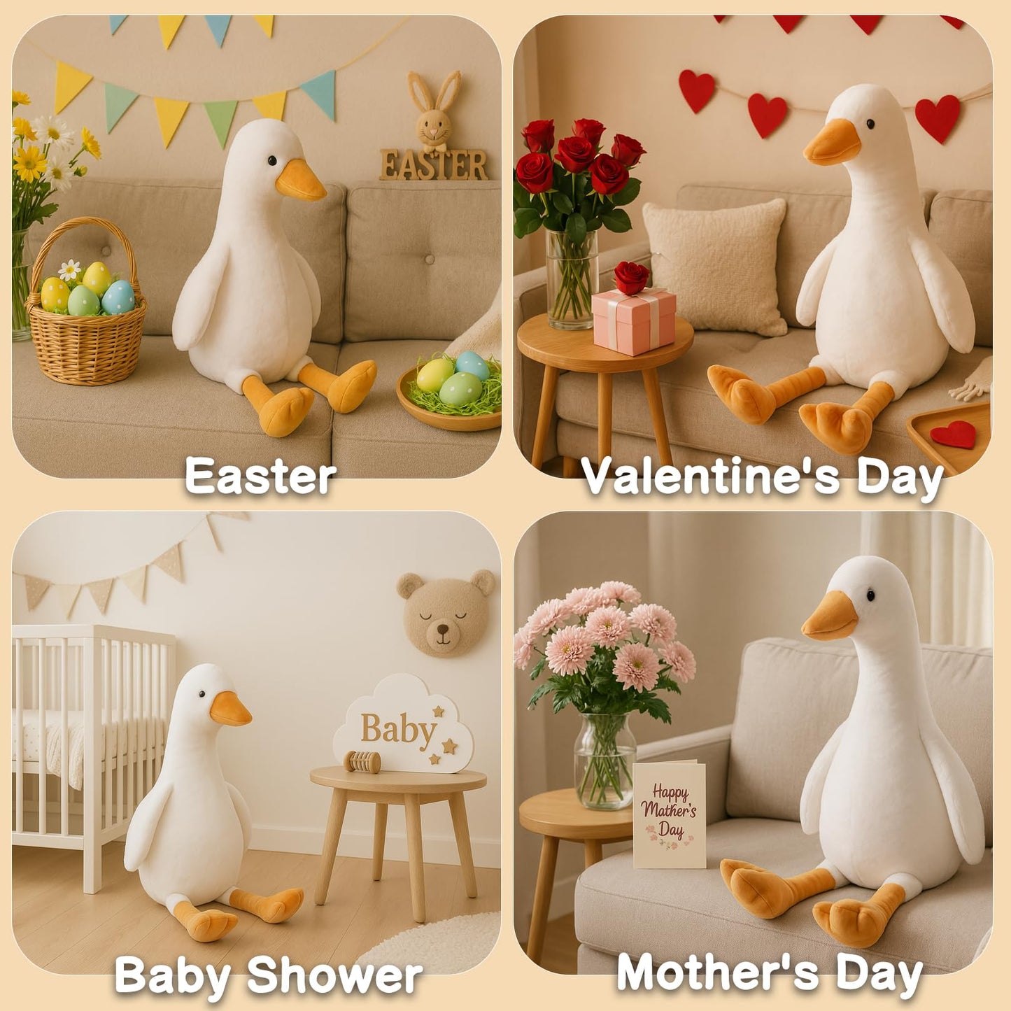 WEIGEDU 30" Large Goose Stuffed Animals Plush Toys Swan Duck for Kids Babies Bedtime Birthday Easter Gifts, Stuffed Goose Throw Plush Pillow Super Soft, White