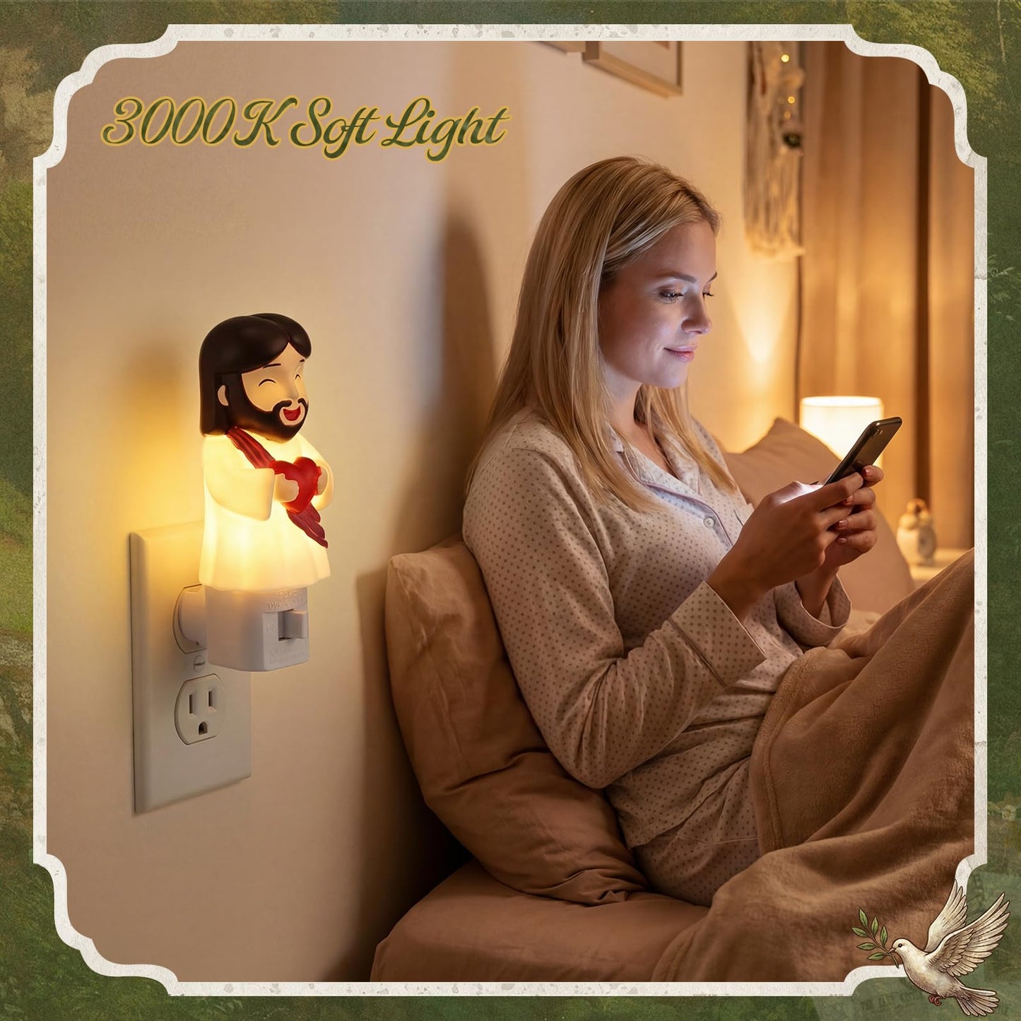 Lewtemi Easter Jesus Night Light Plug into Wall, Cute Christian Nightlight with 360° Rotatable Warm Lamp, Smiling Decor for Bedroom, Hallway & Uplifting Religious Gift(Red,Jesus)
