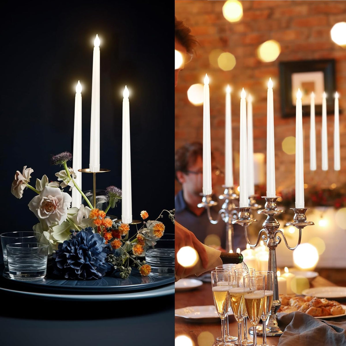 24pcs Flameless Flickering LED Taper Candles Bulk Battery Operated Candles for Christmas Halloween Birthday Wedding Party, (Ivory, 11 inch, 24pcs)