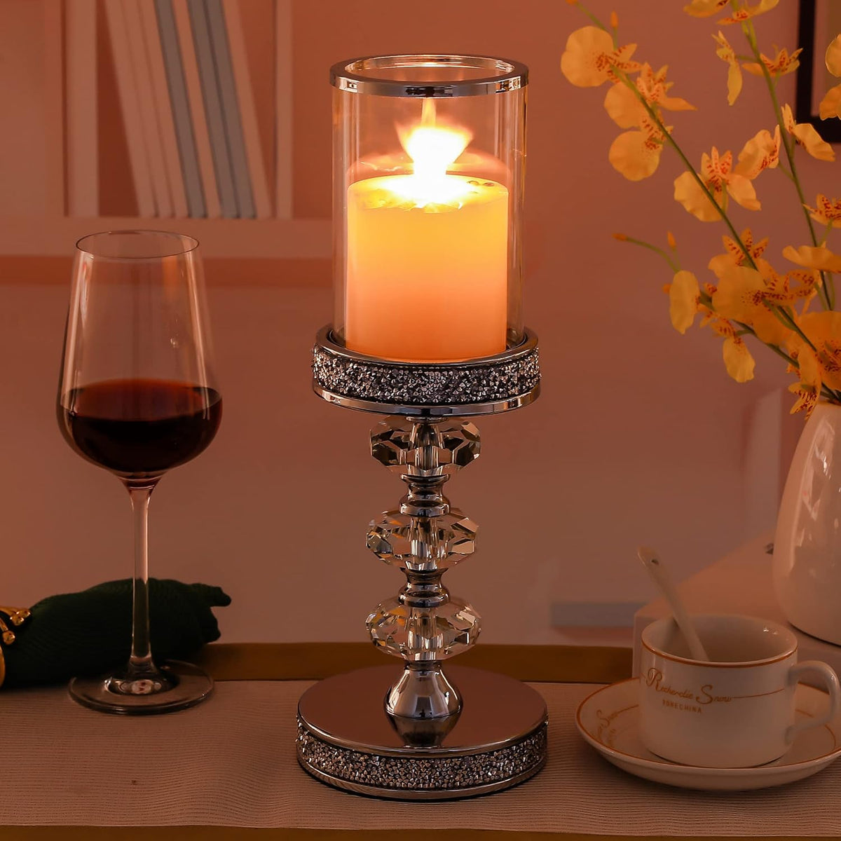 Candle Holder, Pillar Candle Holders, Crystal Candlesticks Holder for Wedding, Parties, Events, Chirstmas,Home Decor, Table Centerpieces CH048LD